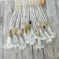 1Pcs Handmade Golden Charm Pendant CZ Micro Pave Connector, Shell Pearl Beads Chain Tassels Women Jewelry Necklace