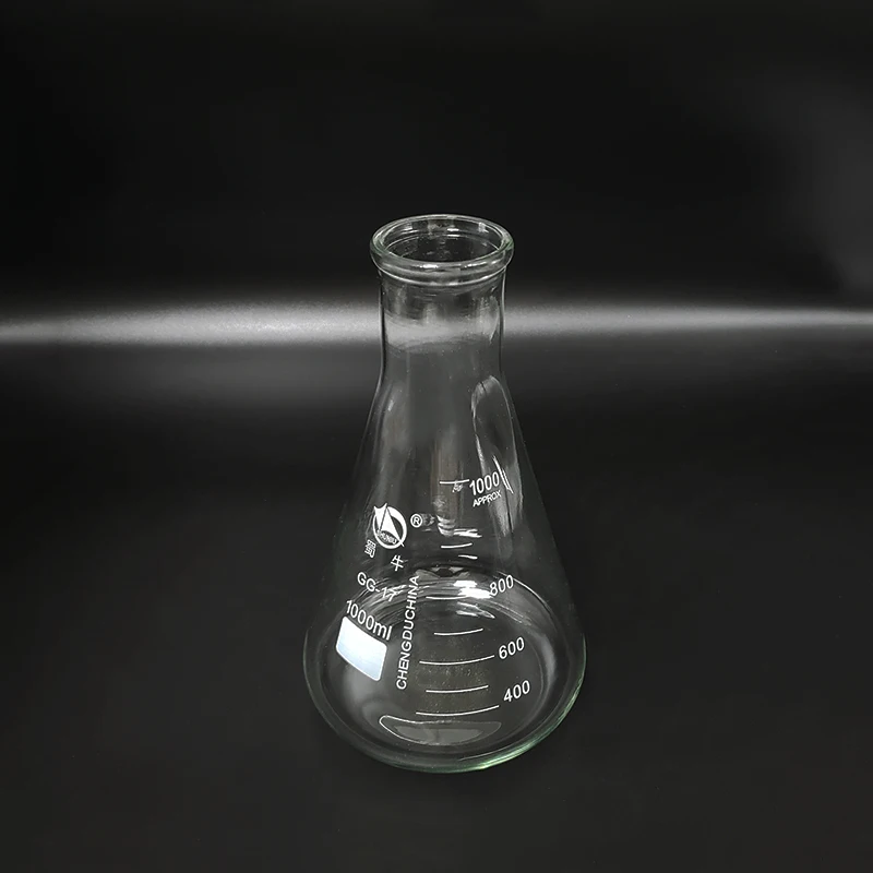 

Big B Conical flask,Wide spout with graduations,Capacity 1000ml,O.D. of neck 47mm,Erlenmeyer flask with normal neck.