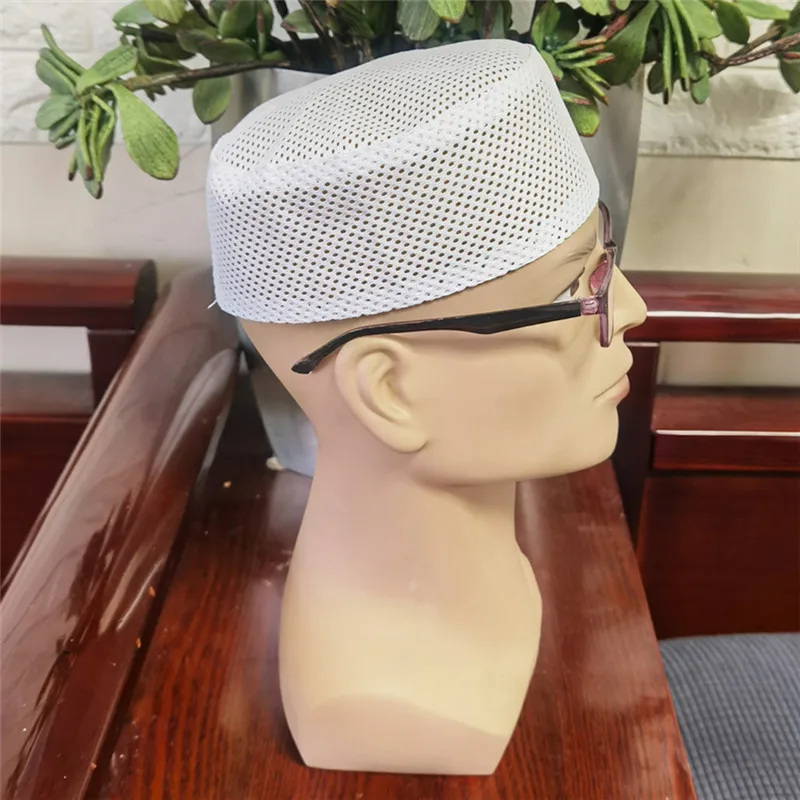 Sombrero árabe de malla para hombres, gorro de oración de la India judía, malla transpirable, parte superior plana, gorra de Hijab para hombres