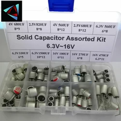 100pcs 10 Values Solid Capacitor Assorted Kit 6.3V~16V 100uF~1500uF With Box Capacitors Electronic Components
