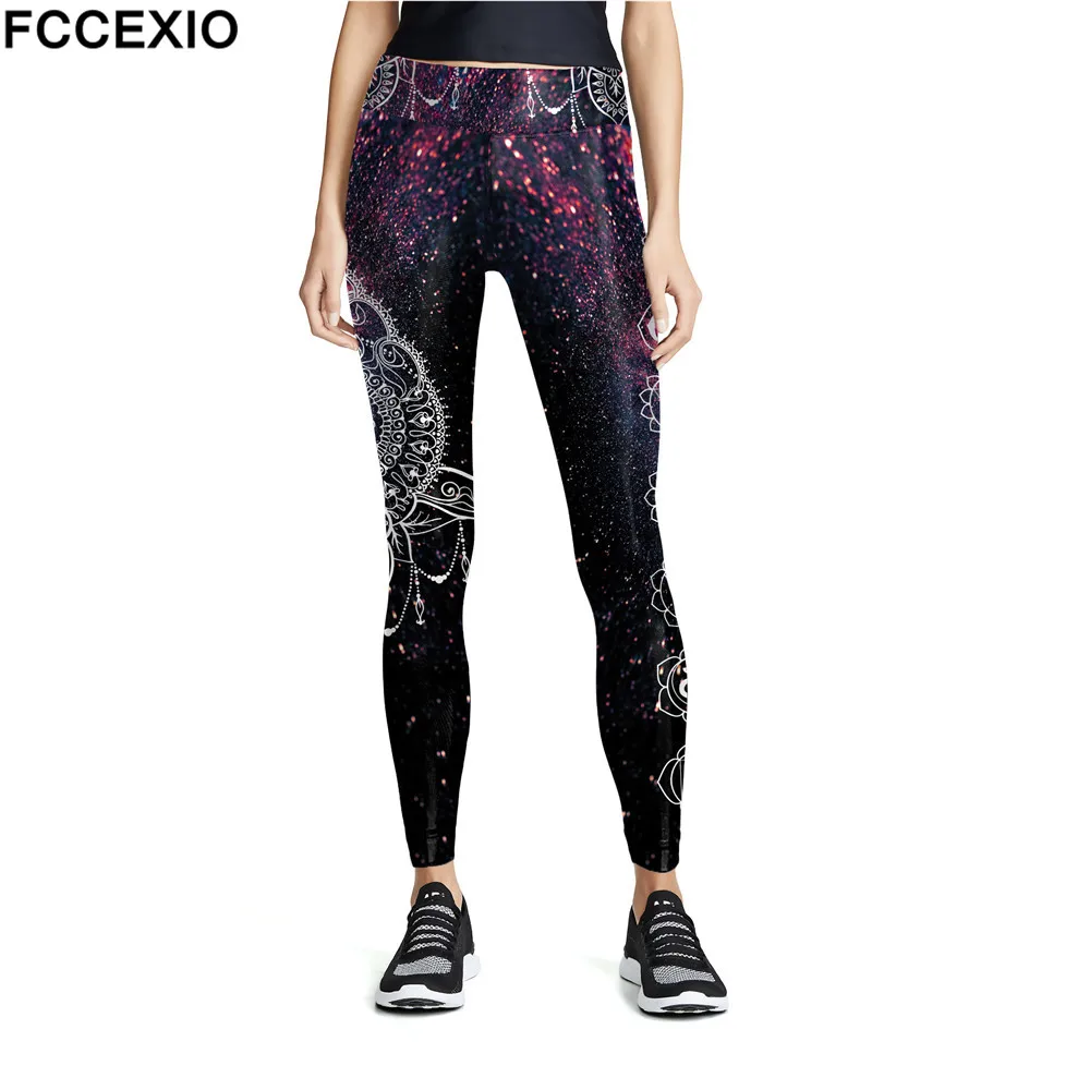 

FCCEXIO Fashion Mandala Flowers Series Leggings For Women High Waist Fitness Leggins Slim Sexy Legins Trousers Workout Pants