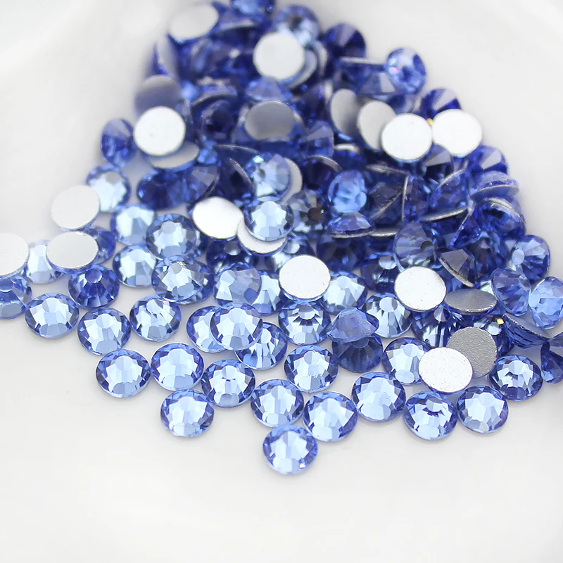 Light blue/Light Sapphire All Size Flat back Non Hot-fix Stone Glue on Nail Art Rhinestones,Boutique Clothing decoration