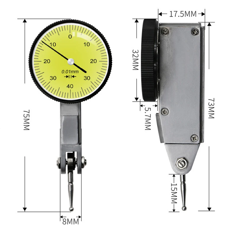 Imagem -04 - Medidor de Precisão à Prova Dágua 00.8 mm Alavanca de Teste Indicador de Discagem Medidor de Escala Indicador de Precisão Localizador Central Micrômetro