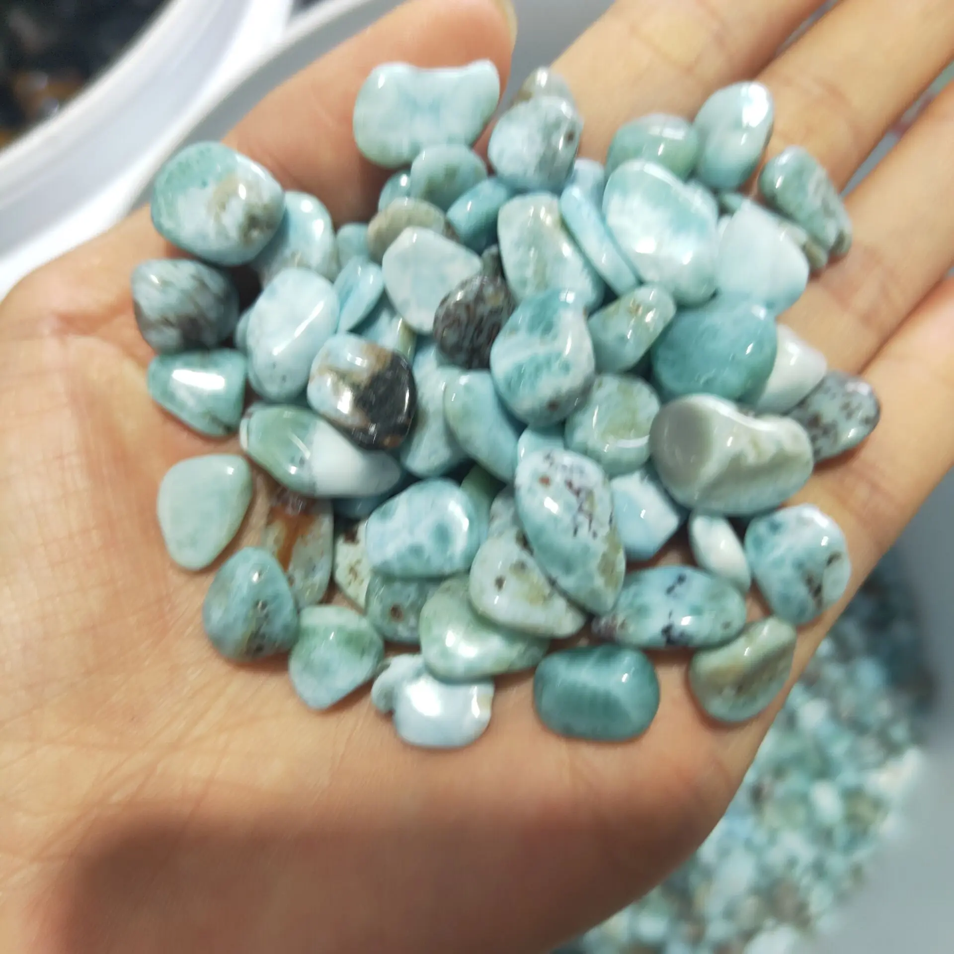 9-12mm Natural Larimar Crystal Gravel Healing Reiki Tumbled Stones Jewelry DIY Art Crafts Christmas Decor Gift