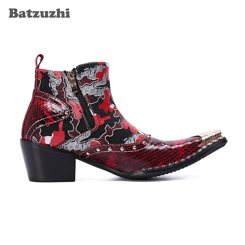 Batzuzhi 6.5cm Heels botas hombre Fashion Men Boots Pointed Iron Toe Punk Color Leather Boots Men Party and Wedding Footwear, 46 image 2