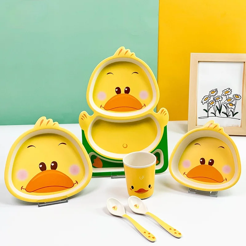 

Children's Tableware Set Cartoon Style Silicone Tableware Anti-drop Creative Tableware Kindergarten Canteen Wholesale