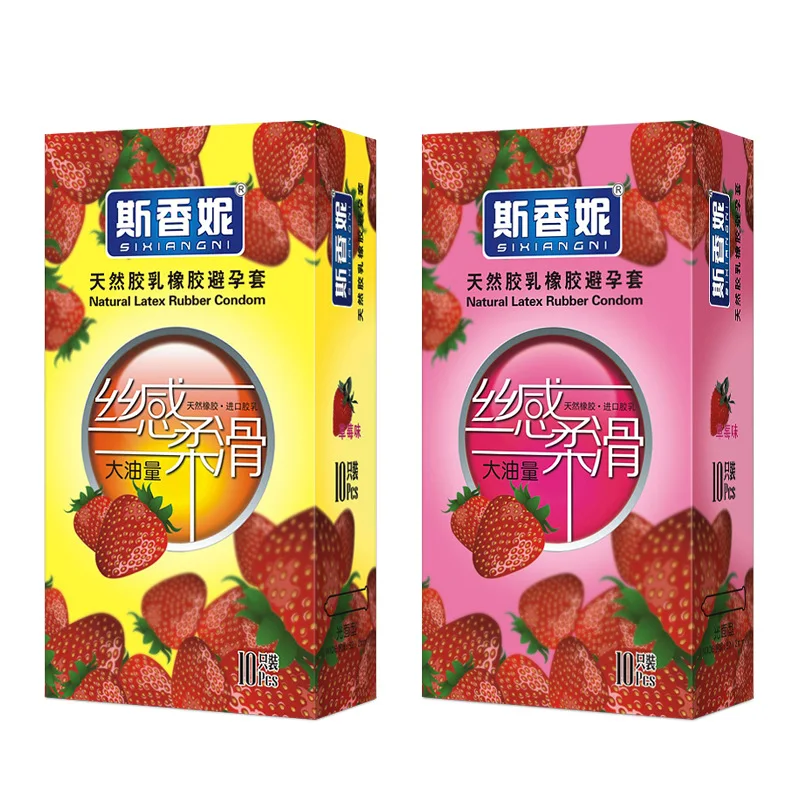 

10 Pcs/Box Strawberry Flavor Condoms Sex Products Women Vaginal Stimulation Condom Men Full Oil Ultra-thin Smooth Penis Sleeve