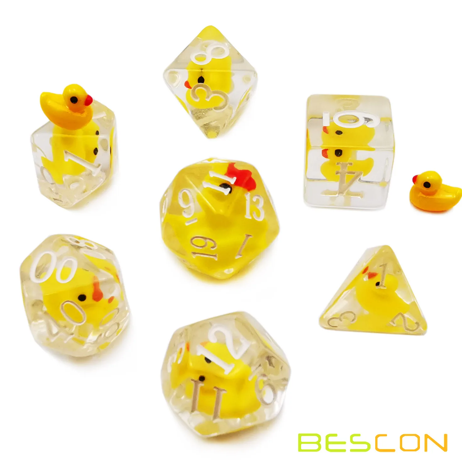 Bescon YellowDuck RPG Dice Set of 7,  Novelty Yellow Duck Polyhedral Game Dice set