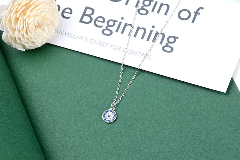 Simple Forest Jewelry Gift  Silver ColorTurkish Devil's Blue Eye Round Pendant Necklace for Women Clavicle Chain Jewelry