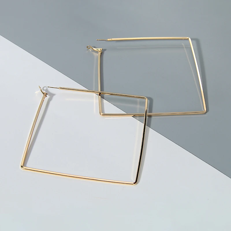 BLIJERY Trendy Oversize Geometrische Große Creolen Für Frauen Basketball Brincos Übertrieben Große Quadratische Ohrringe Punk Schmuck – Detail 11