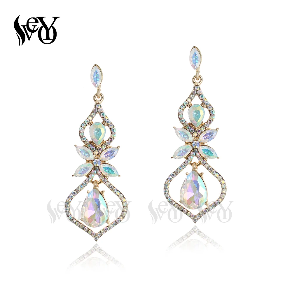 VEYO Vintage Hollow Crystal Rhinestone Drop Earrings Luxury Bridal Wedding Drop Earrings for Women Fashion Jewelry New Gift