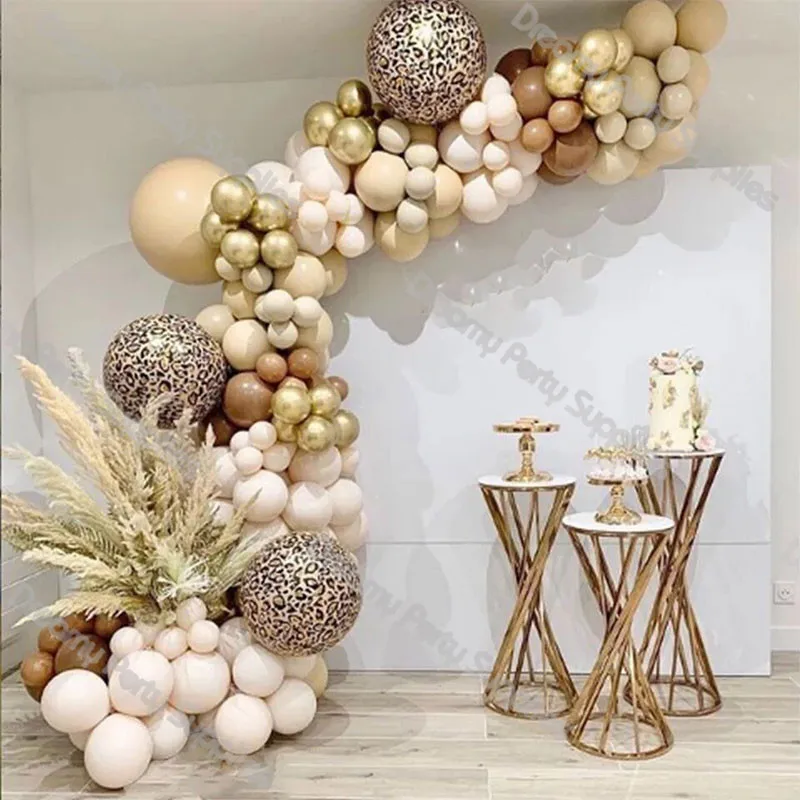 

139pcs Balloon Arch Leopard Decorations Coffee Doubled Cream Brown Ballon Arch Kit Gold Globos Birthday Wedding Party Backdrops