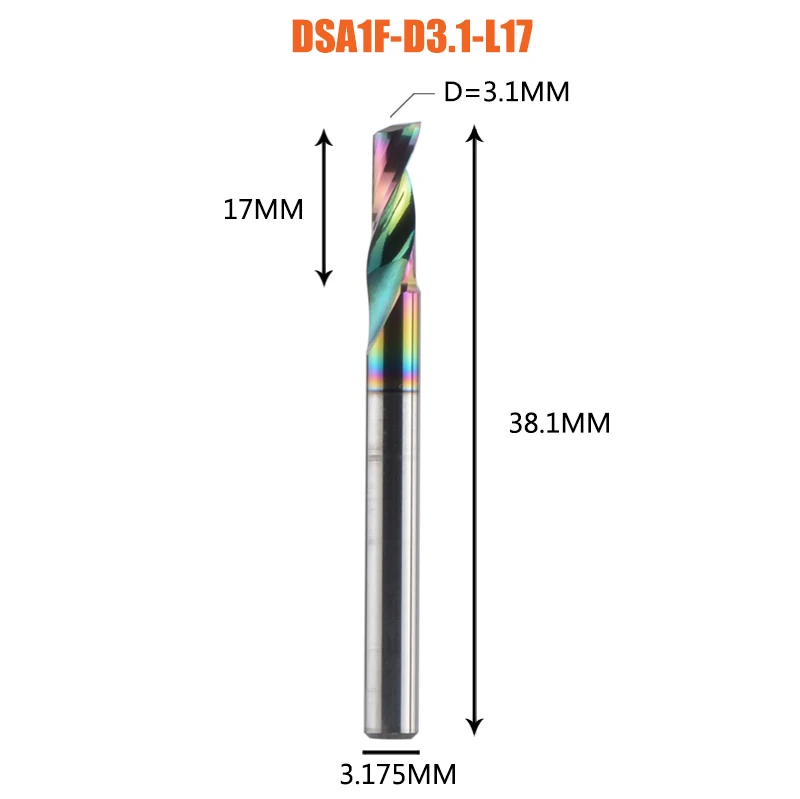 Dreanique 1pc 3.175 4 6 8mm Single Flute Solid Carbide Alloy End Mill, DLC Coating Frees Bit voor Alu DSA1F