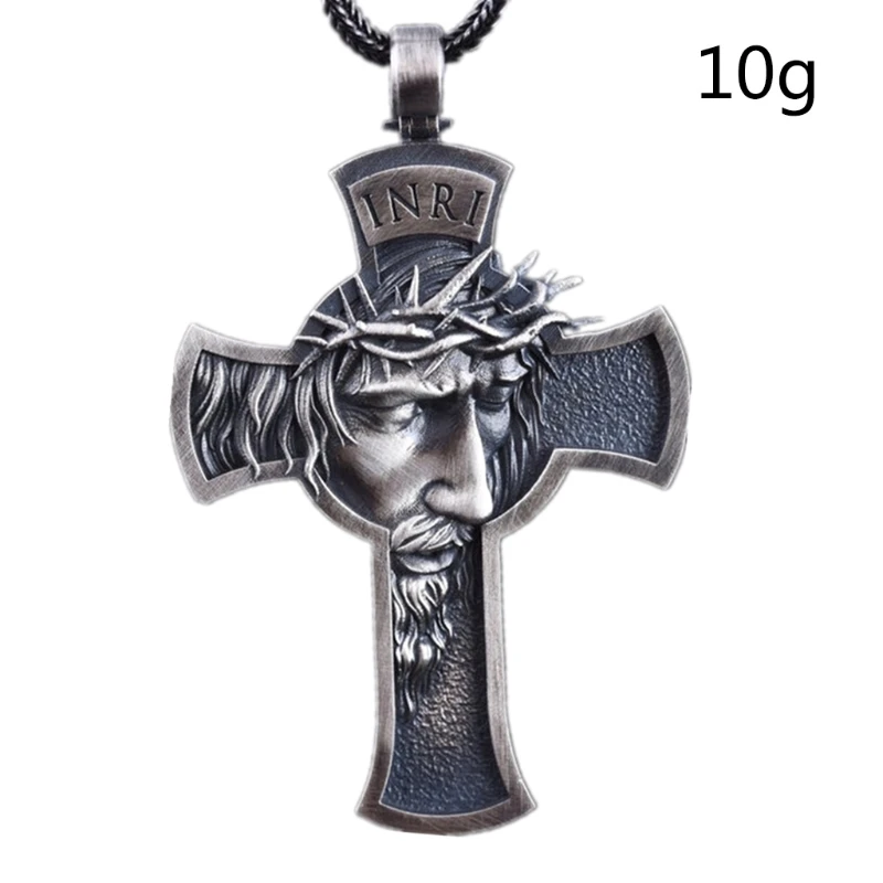H9EC Kalung Liontin Logam Salib Yesus Kristus Retro Rantai Religius