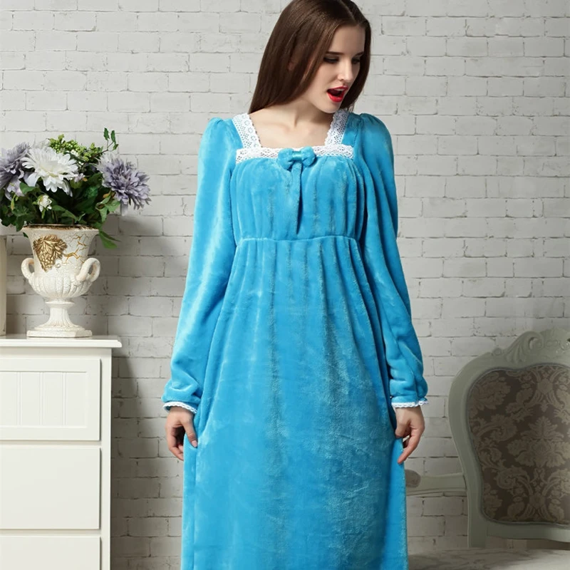 Autumn Winter Ladies Thickened Flannel Nightdress Coral Velvet Super Long Large Size Loose Nightgown Sleepwear Homewear пижама