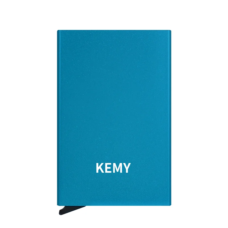 KEMY-cartera Rfid de alta calidad para hombre, Mini monedero de aluminio, monedero pequeño para tarjetas, billetera de cuero, monedero fino