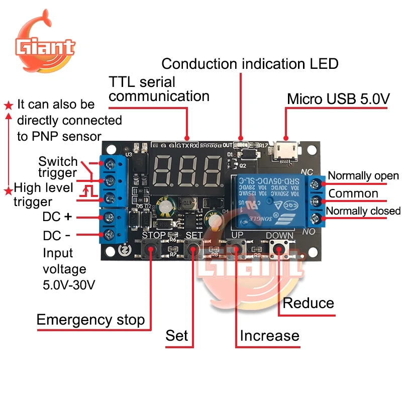 DC5-30V Fully Compatible Delay Relay Module Smart Electronics Digital Cyclic Timing Delay Timer Delay Switch 5V 12V 24V Single