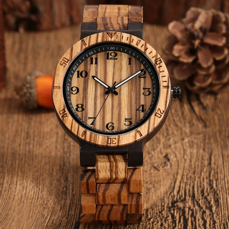 

Simple Zebrawood Men Watches Whole Adjustable Wooden Wrist Men Watches Arabic Numbers Analog Quartz Wristwatch relogio masculino