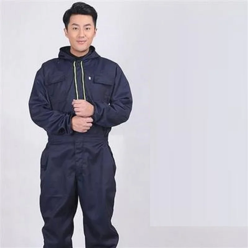 Unisex Work Overalls Hooded Drawstring Wear-resistant Reflective Zipper Work Clothes Pocket Safety Worker Coverall overol hombre