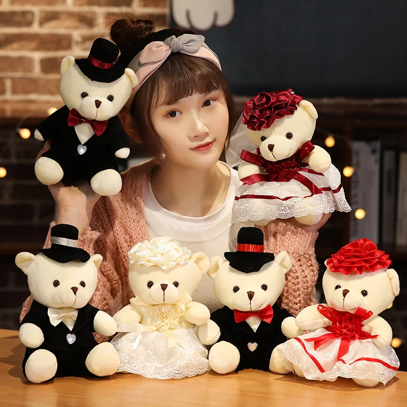 

2pcs/lot Cute Couple Wedding Bears Plush Toys Kawaii Sweetheart Teddy Bear Dolls Stuffed Soft Toys Lovers Girls Birthday Gifts