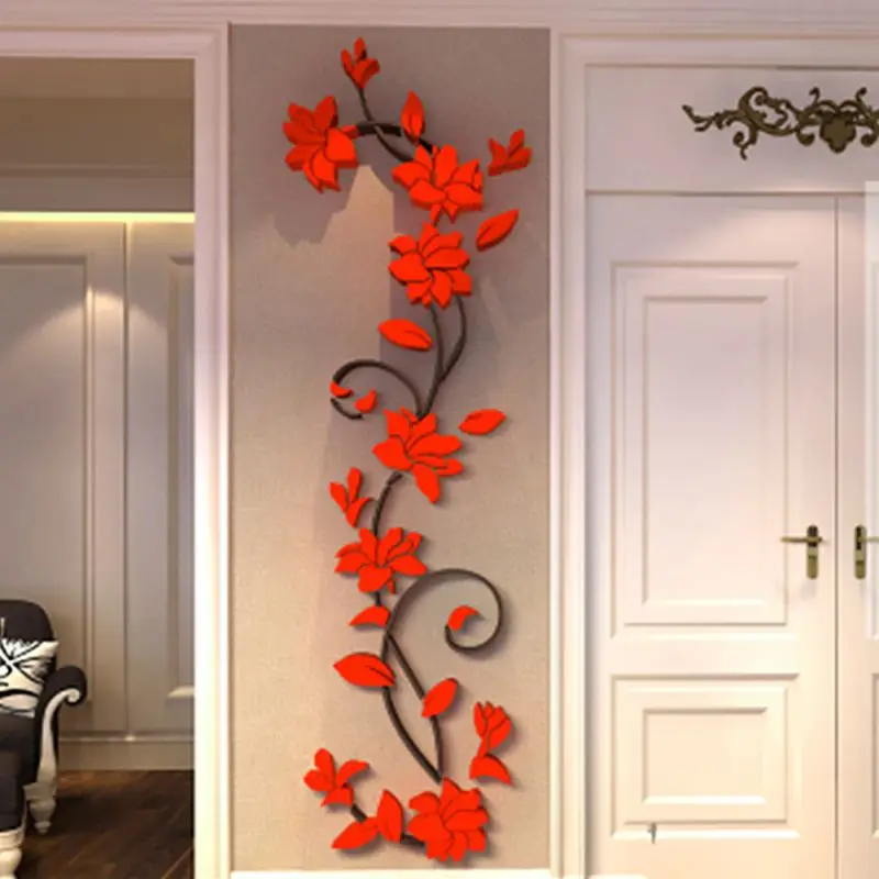 3D Acrylic Wall Sticker DIY Rose Flower Vine Wall Decals Art Wallpaper Home TV Background Wall Poster Wall Sticker Decor Mural