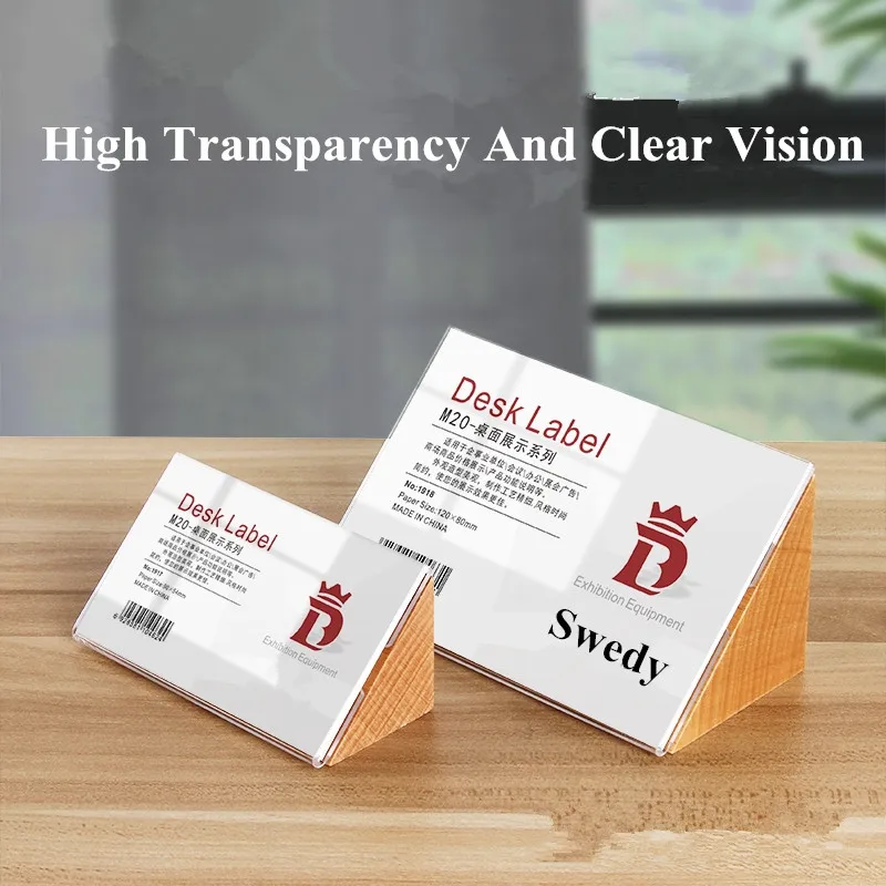 Acrylic Sign Holders Wood Table Numbers Display Stands Business Name Card Holder Price Label Holder Stand