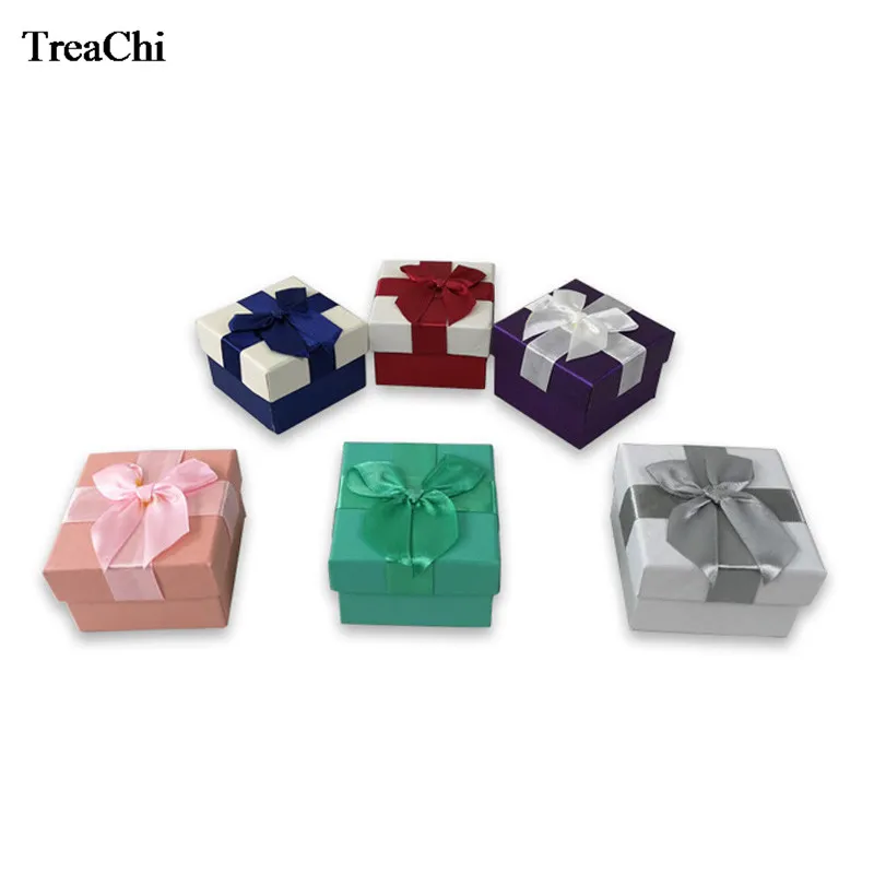 24Pcs/lot Fashion Ribbon Jewelry Kit Box Charm Color Paper Ring Earring Necklace Storage Organizer Gift Box 7*7*5cm Wholesale