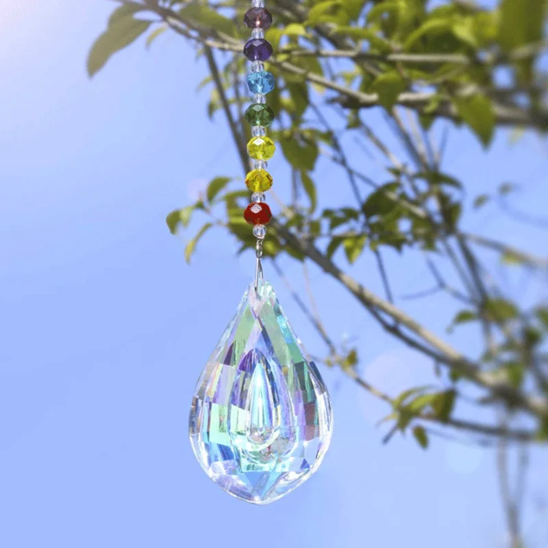 1 pz colorato goccia d'acqua cristallo prisma ciondolo arcobaleno lampadario pendente decorazione perlina di cristallo tenda pendente decorazione auto