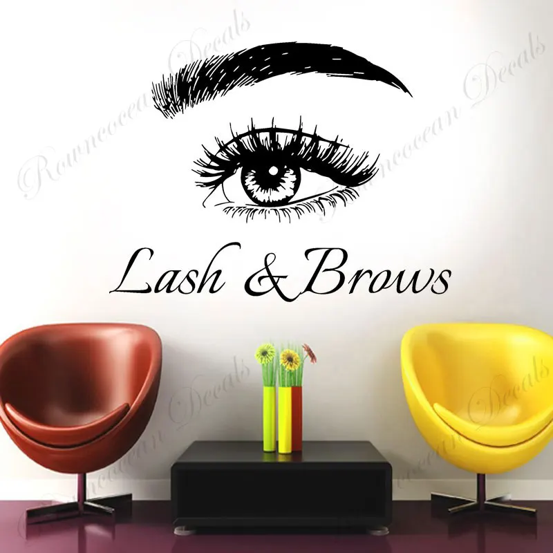 Lashes And Brows Window Sticker Eyes Beauty Salon Lashes Extensions Eyebrows Vinyl Wall Decals Makeup Store Decor Wallpaper S069