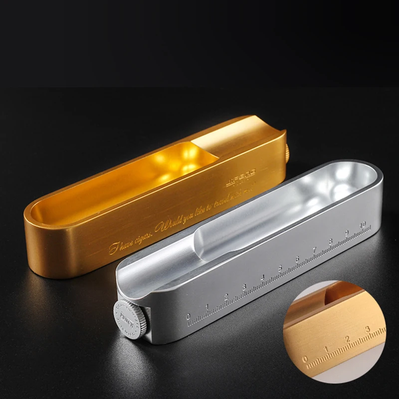 3 in 1 Metal Cigar Ashtray with punch Tool Ash Slot Single Cigar Holder Ash Tray Outside Travel Ashtray for Men Gift 140*30*25mm