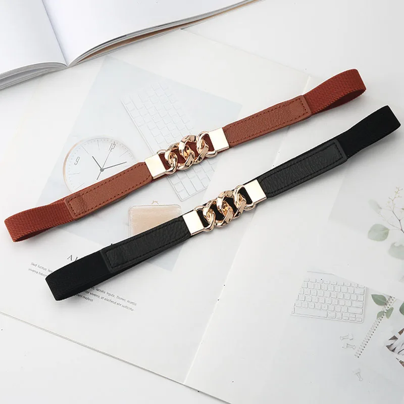 65cm Female Fashion Thin Elastic Waistband Metal Buckle Belt for Women Dress Suit Waist Stretch Band Clothing Accessories