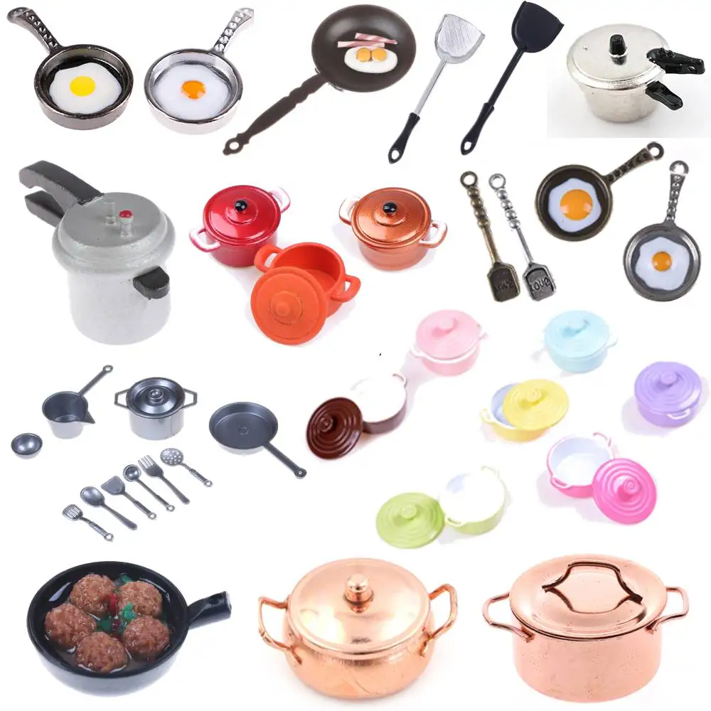 Utensilio de cocina en miniatura, juego de utensilios de cocina, olla de juguete, Caldera, sartén, tapa de olla de cobre, accesorios para casa de muñecas