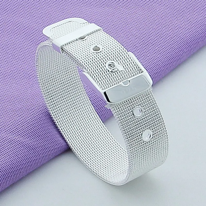 

New Simple Fashion 925 Silver Bracelet 10/12/14MM Wrist Strap Bracelet for Women Men Jewelry Gift
