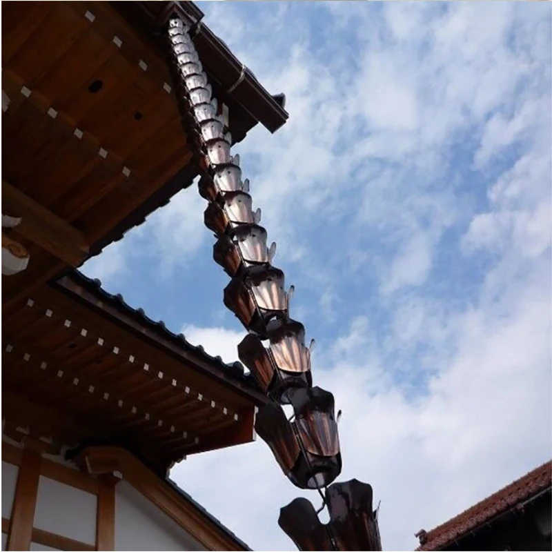 2.6m Copper Falling Water Diversion Chain Rain Bell Temple Eaves Drainage Chain Homestay Villa Courtyard Garden Rain Guide Chain