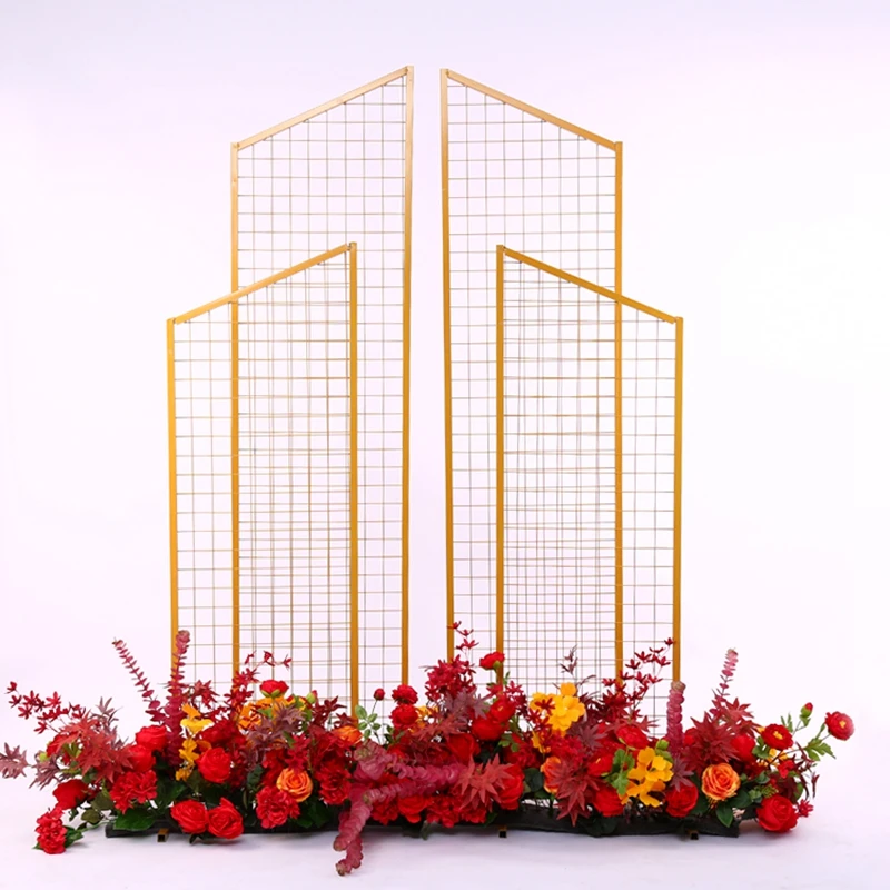 Wedding Arch Props Four-piece bevel Geometric Grid Frame Wedding Background Decor Stage Screen Wrought Iron Flower Stand