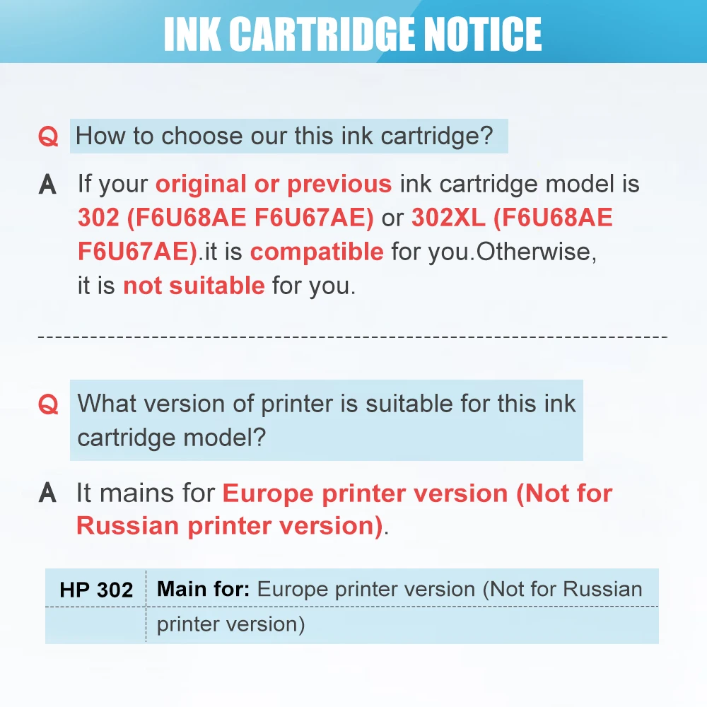 QSYRAINBOW remanufactured 302XL Replacement for HP 302 HP302 XL Ink Cartridge for Deskjet 1110 1111 1112 2130 2131 printer