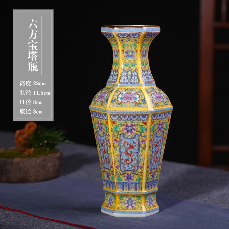 Jingdezhen Ceramic Vase Arrangement Living Room Flower Arrangement Ancient Chinese Enamel Porcelain Vase Home Decoration Crafts