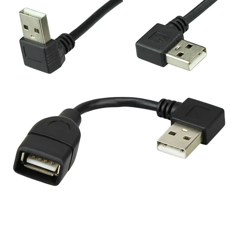 USB 2.0-オス-usbメス延長アダプター,90度上下,角度付き,黒ケーブル,10cm, 20cm, 50cm, 100cm