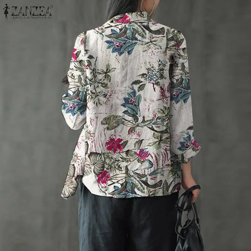 ZANZEA-Chaqueta informal de manga larga con estampado Floral para mujer, chaqueta de gran tamaño con un solo botón, para otoño, 2022