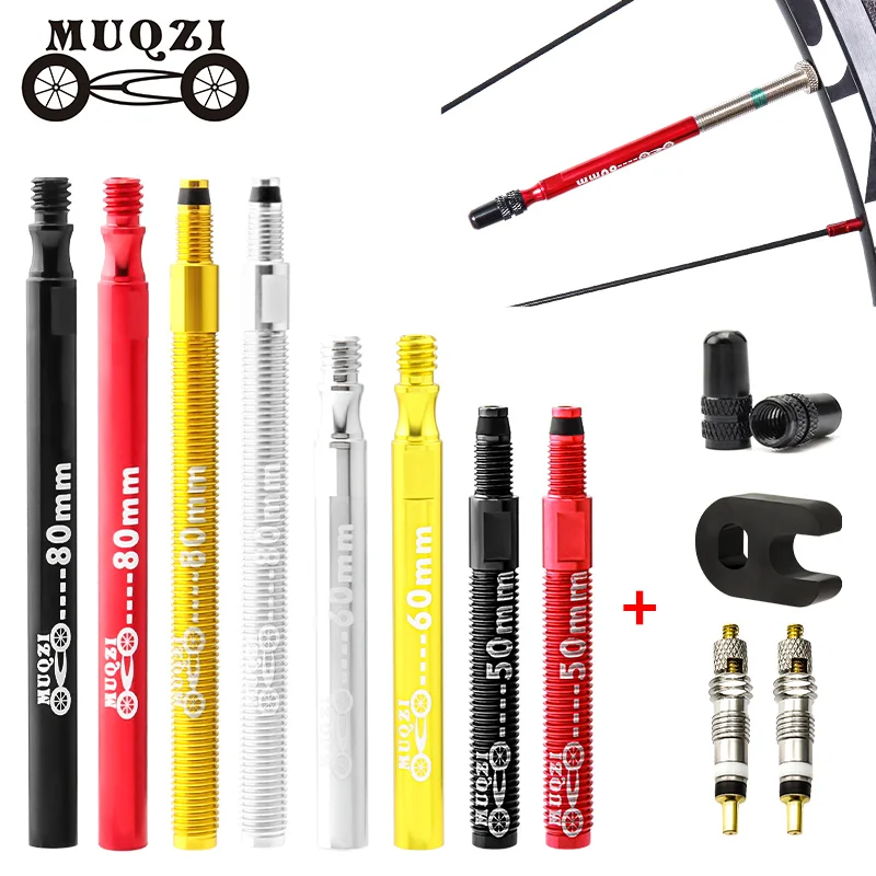 MUQZI Bike Presta Valve Extender 50mm 60mm 80mm Clincher Tire Removable Valve Inner Tube Extension Valve Adapter With Core Tool