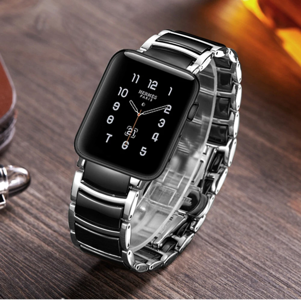 for apple watch 6 7 band 5 4 44mm 40mm luxury Ceramic strap for iwatch 3 SE bands 42mm 38mm correa men Wristband Link Bracelet