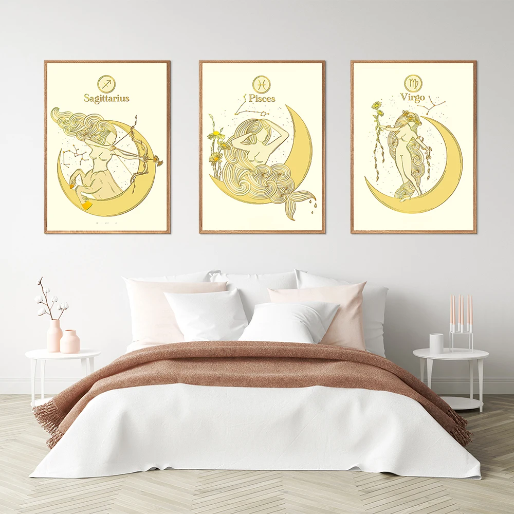 Constellation Nursery Wall Art Canvas Poster Print Astrology Boho Pisces Zodiac Astrology Painting Water Star Decoration Picture