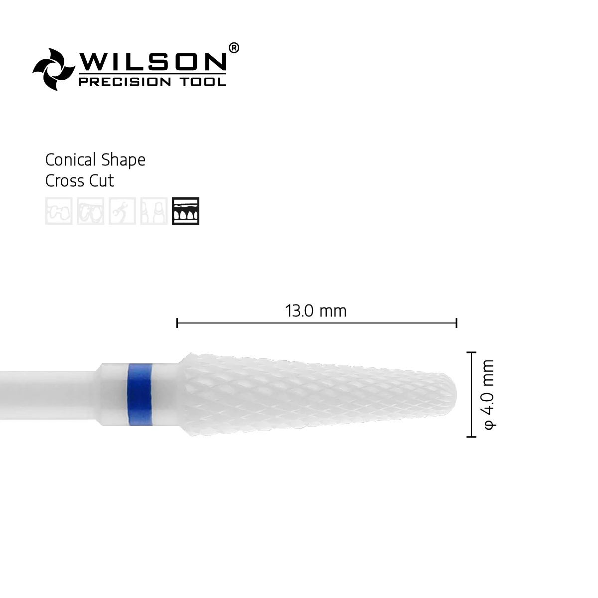 WilsonDental Burs Conical Shape - 4.0mm - Cross Cut - White Solid Zirconia Ceramic Dental Lab Burs