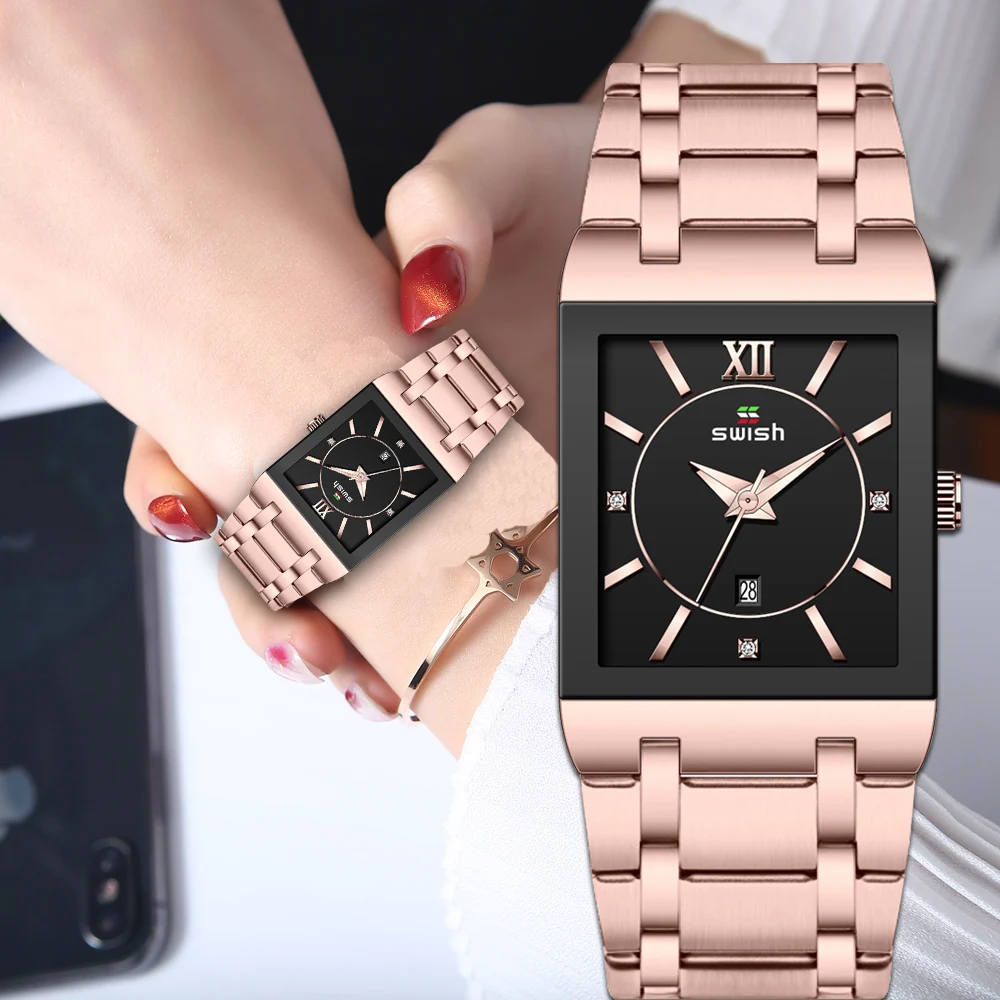 Women's Bracelet Watches Top Brand Designer Dress Quartz Watch Ladies Rosegold Square Wrist-Watch Waterproof Relogio Feminino