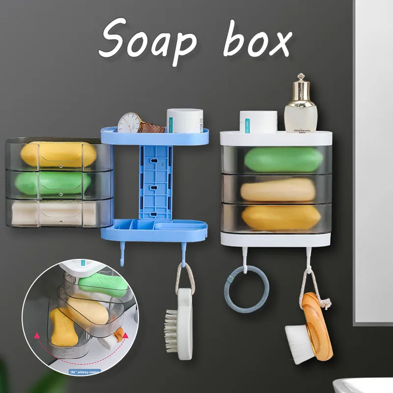 

Bathroom Soap Box Wall-mounted Multi-layer Soap Box Toilet Rotatable Drain Soap Box Kitchen Multifunctional Storage Rack