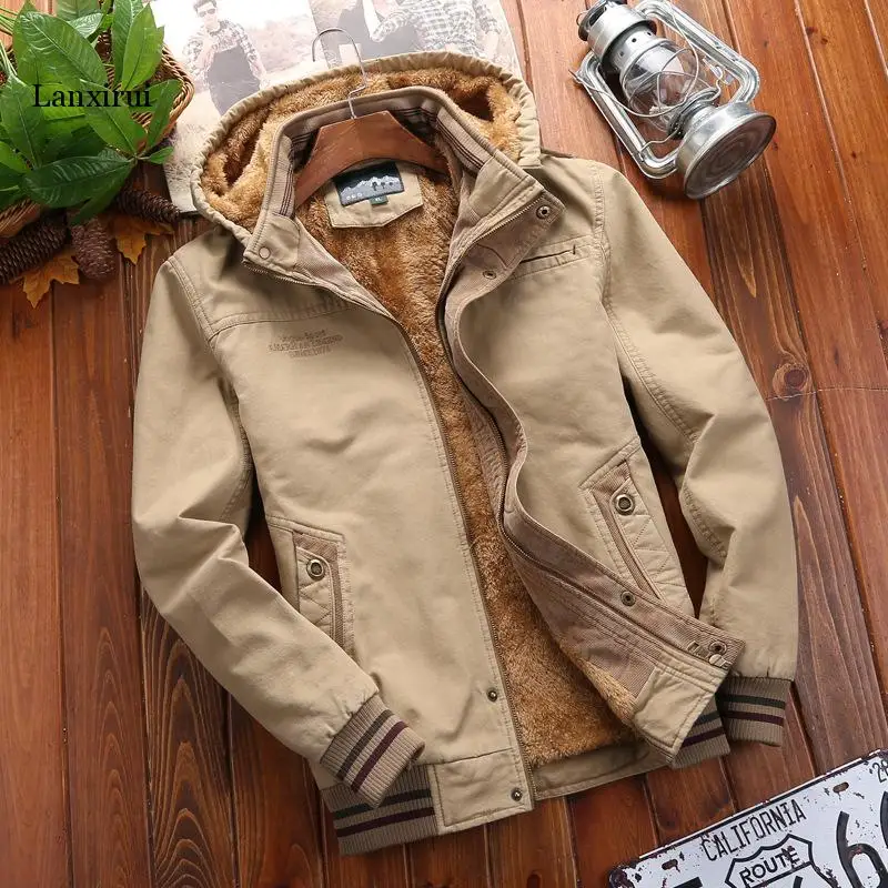 

Men Parka Coat Winter Jacket Hooded Jacket Men Military Outdoor Cotton Jacket Fashion Wear Brand New Fleece Lined Thick Warm