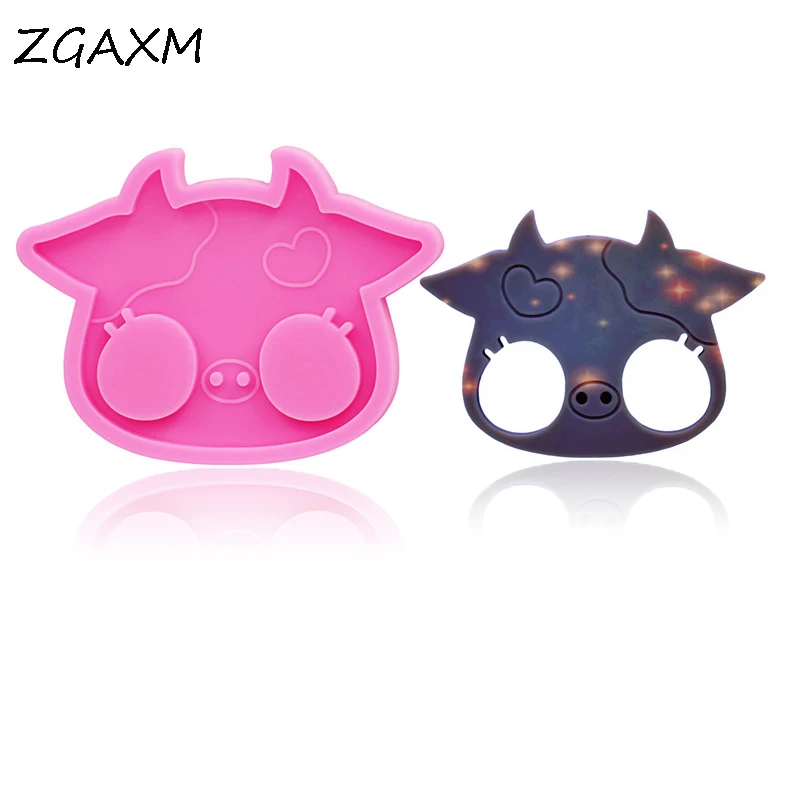 LM1119 Shiny glossy cute pig head self-defense keychain necklace pendant silicone mold safety defense epoxy resin silicone mold