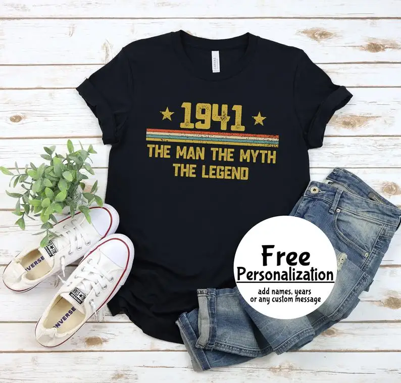 Vintage born in May 1941 birthday shirt / birthday gift for 80th birthday / dad / grandpa birthday summer round neck 100% cotton