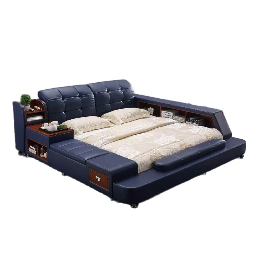 

real Genuine leather bed frame Modern Soft Beds with storage Home Bedroom Furniture cama muebles de dormitorio / camas quarto