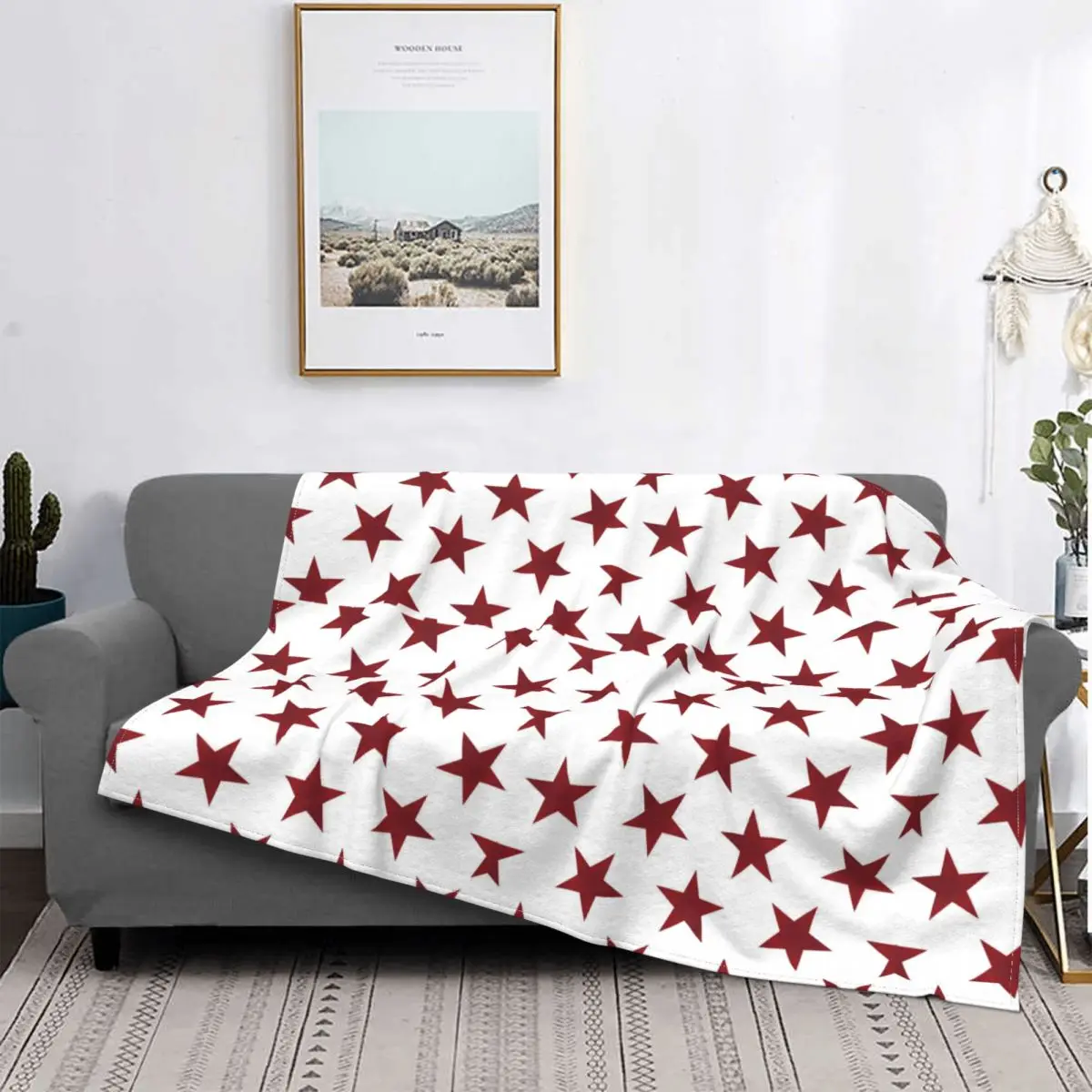 

Stars Pattern Blankets Fleece Decoration Ultra-Soft Throw Blankets for Bedding Bedroom Plush Thin Quilt